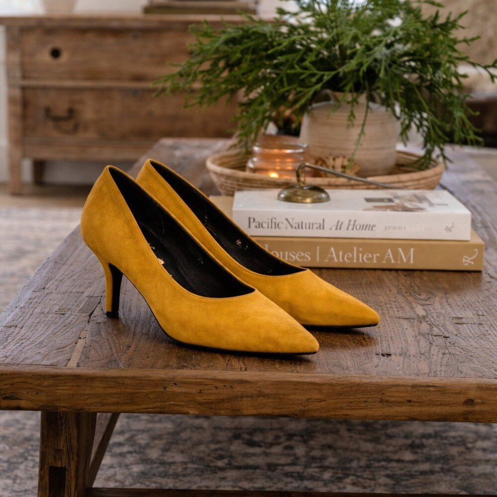 Marks & Spencer Mustard Yellow Suede Heels Ladies Size 4